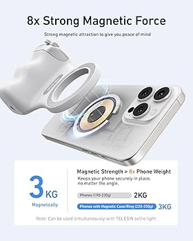 مجموعة أدوات احترافية لصناع المحتوى: مقبض كاميرا مغناطيسي وإضاءة سيلفي LED من تيليسين