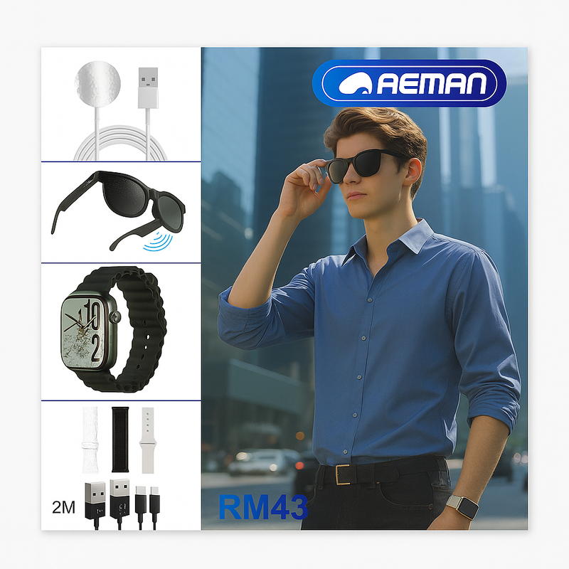RM43 Combo Set – Smartwatch + Sunglasses + Accessories (6-in-1 Kit)